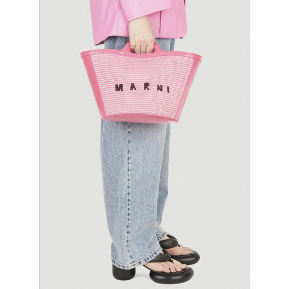 Marni Tropicalia Small Bag tote in Pink Leather Raffia purse crossbody woven New - Picture 2 of 15